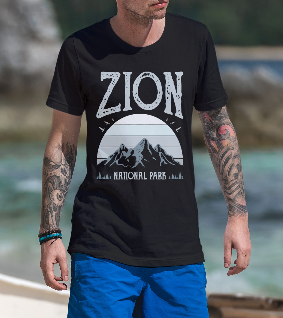 Zion National Park Mountains With Sun And Birds T-Shirt