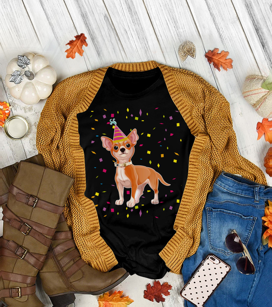 Birthday Chihuahua Party Hat Confetti T-Shirt