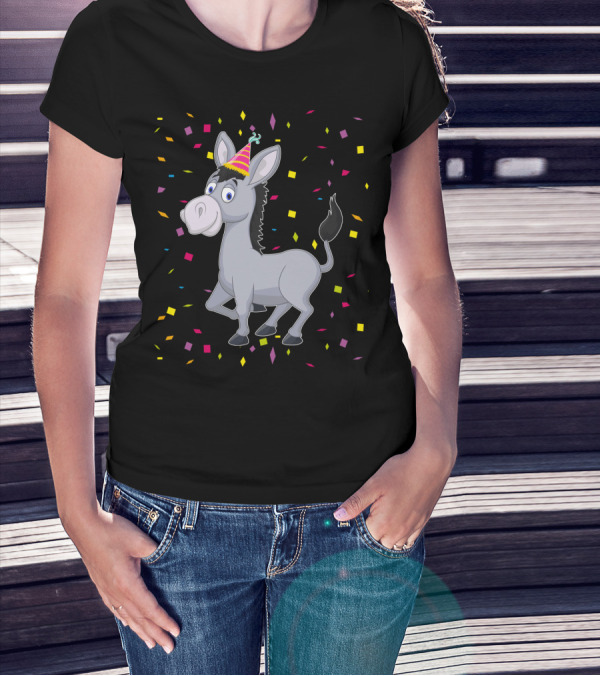 Happy Donkey Party Celebration With Colorful Confetti T-Shirt