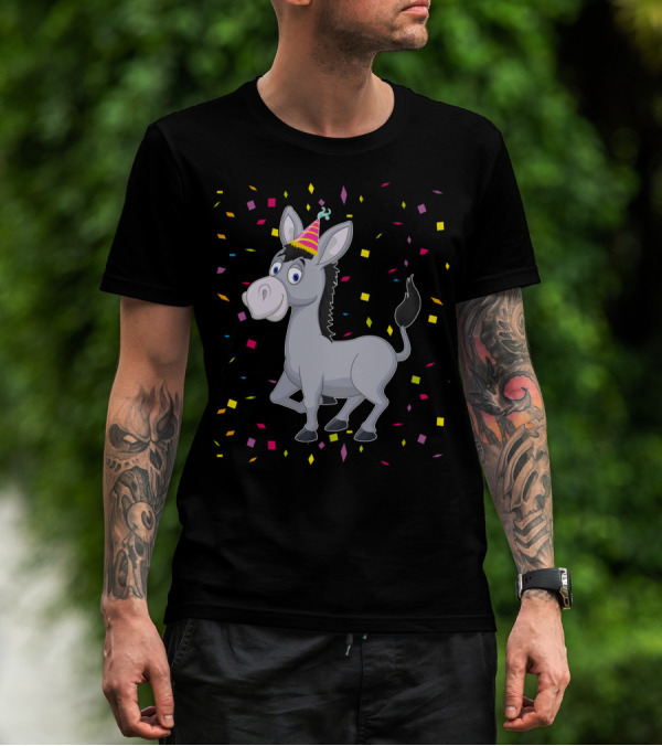 Happy Donkey Party Celebration With Colorful Confetti T-Shirt