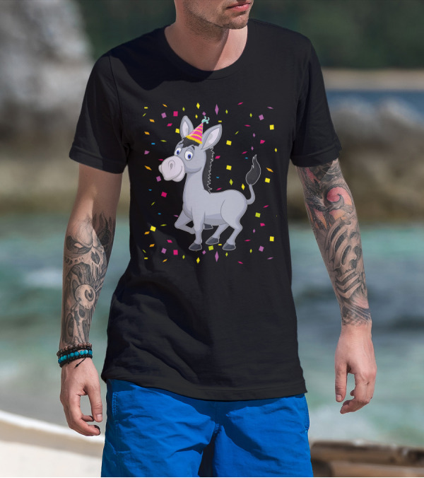 Happy Donkey Party Celebration With Colorful Confetti T-Shirt