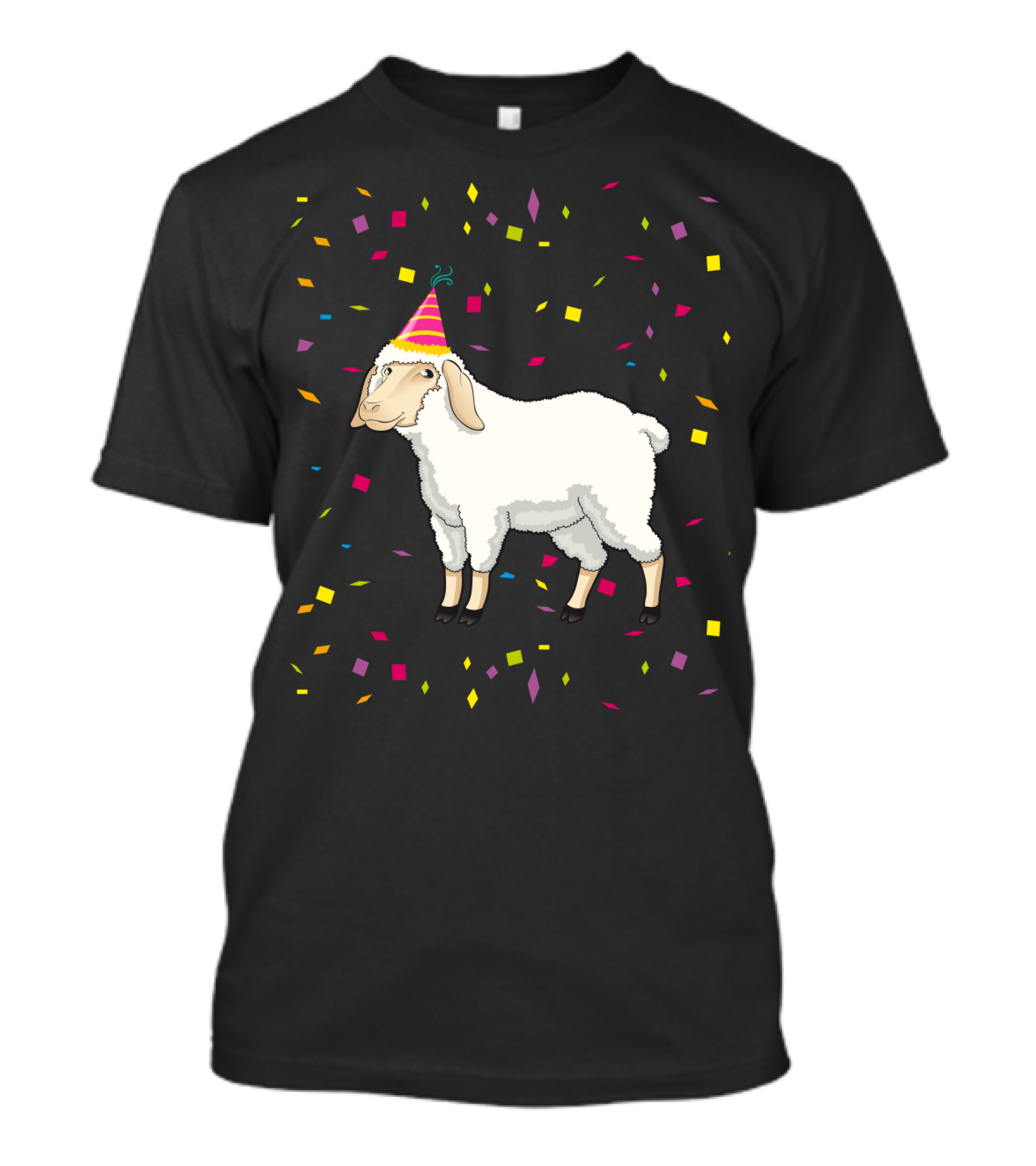 Funny Birthday Sheep With Party Hat And Confetti T-Shirt