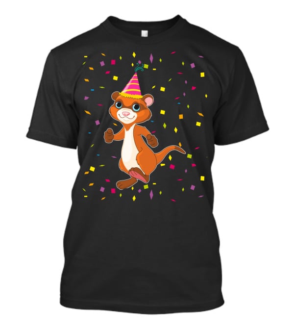 Funny Ferret Birthday Party With Confetti And Hat T-Shirt