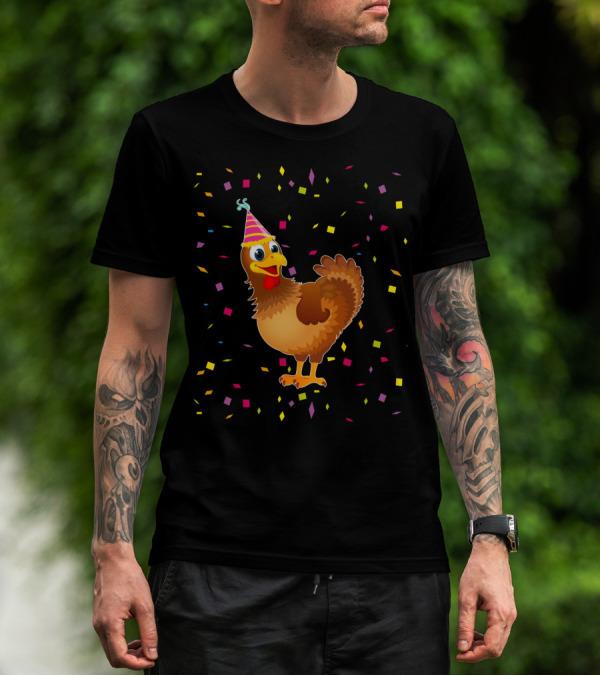 Funny Chicken Birthday Party Hat Confetti T-Shirt