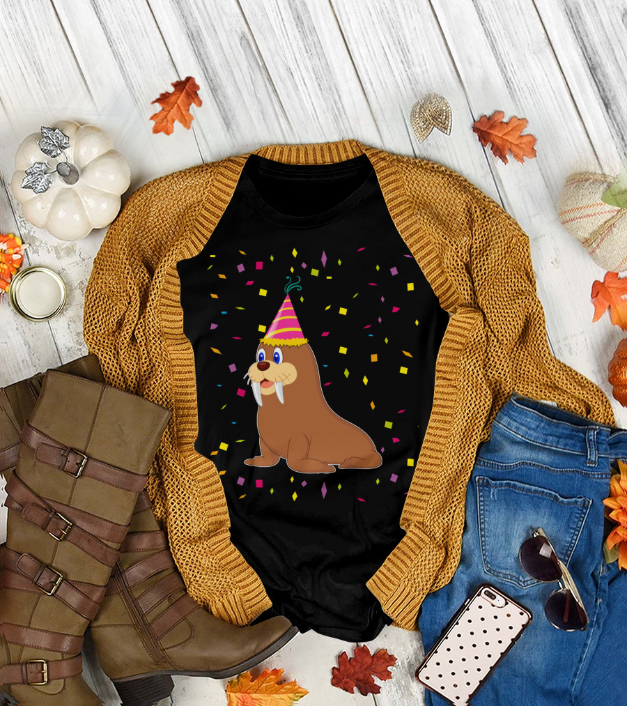 Funny WALRUS Birthday Confetti T-Shirt