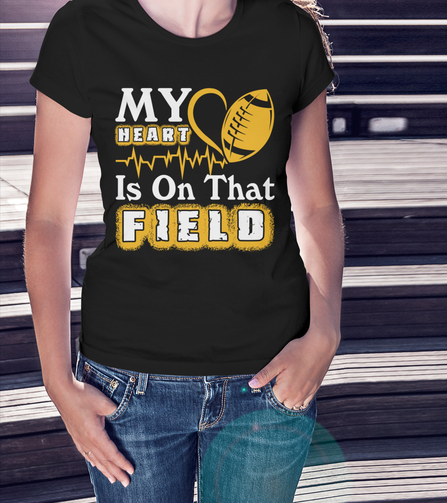 My Heart Is On That Field With Football Heartbeat Fantasy Football T-Shirt
