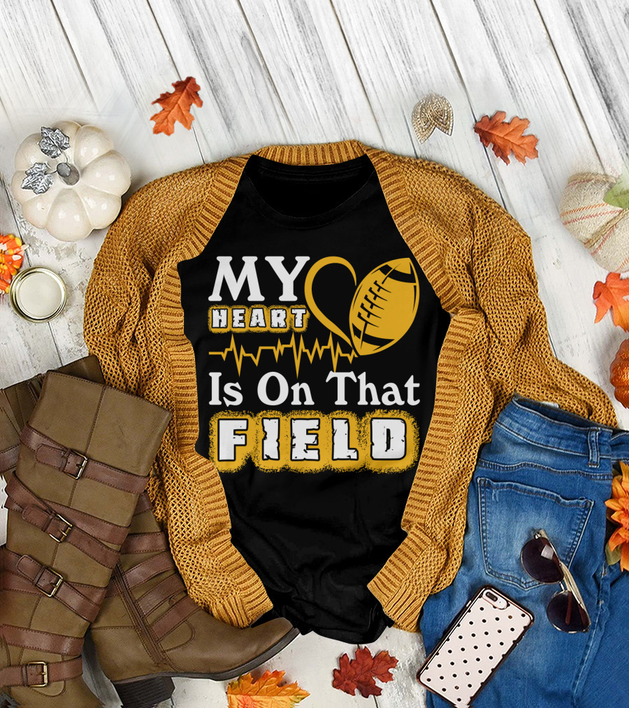 My Heart Is On That Field With Football Heartbeat Fantasy Football T-Shirt