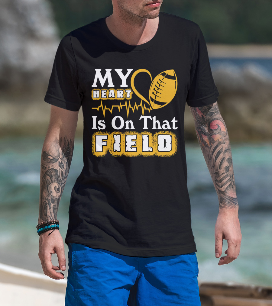 My Heart Is On That Field With Football Heartbeat Fantasy Football T-Shirt