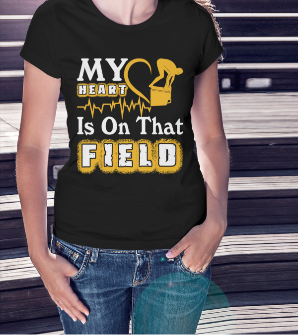 My Heart Is On That Field Swimming Dive Silhouette Heartbeat T-Shirt