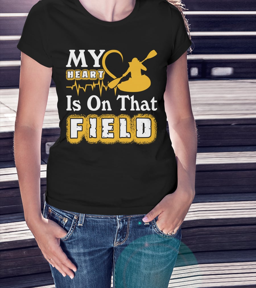 My Heart Is On That Field Kayak Paddle Heartbeat T-Shirt