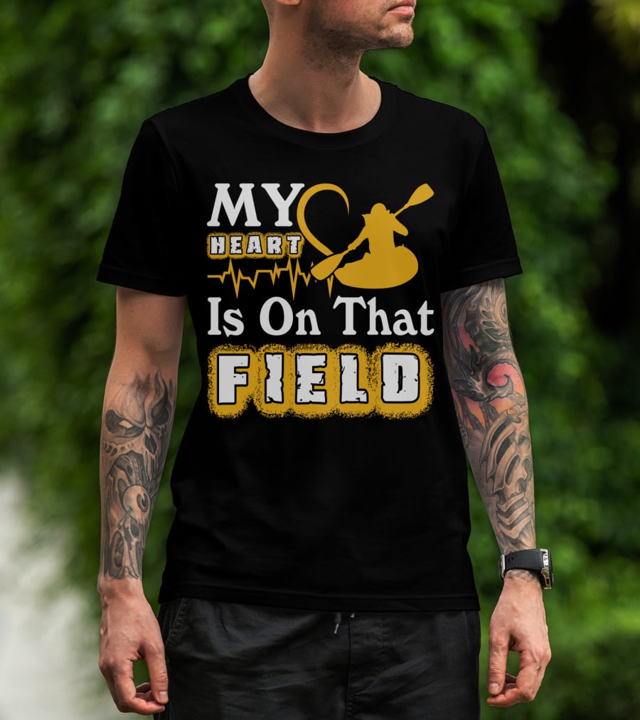 My Heart Is On That Field Kayak Paddle Heartbeat T-Shirt