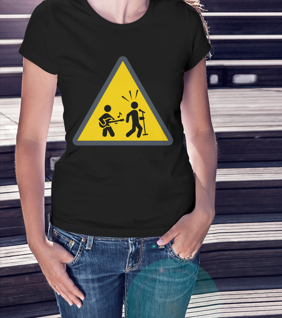 Funny Guitar Warning Sign With Singing Stick Figure T-Shirt