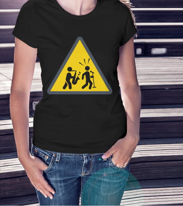 Funny Saxophone Caution Sign Warning Note Music Humor T-Shirt