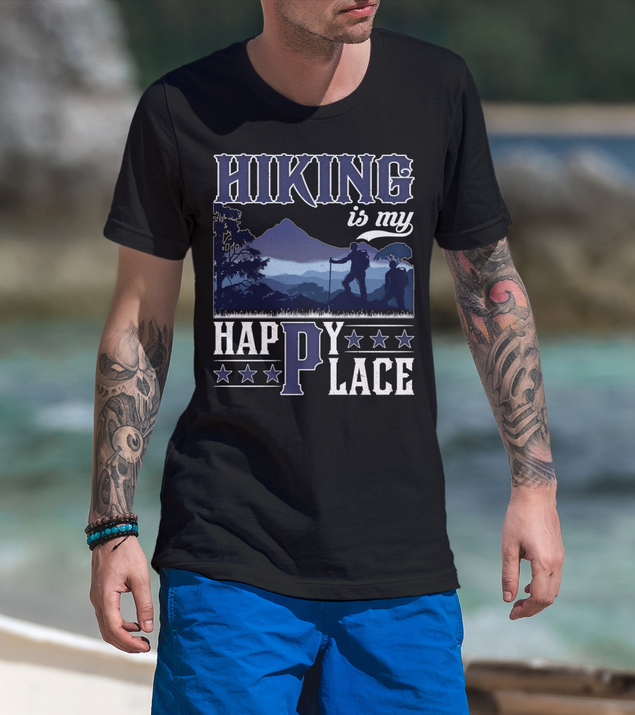 Hiking Is My Happy Place Mountain Silhouette Adventure T-Shirt
