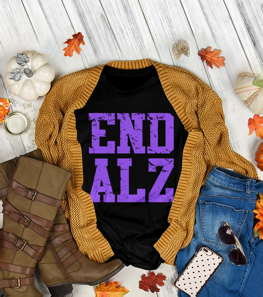 END ALZ Alzheimers Awareness Purple Text T-Shirt
