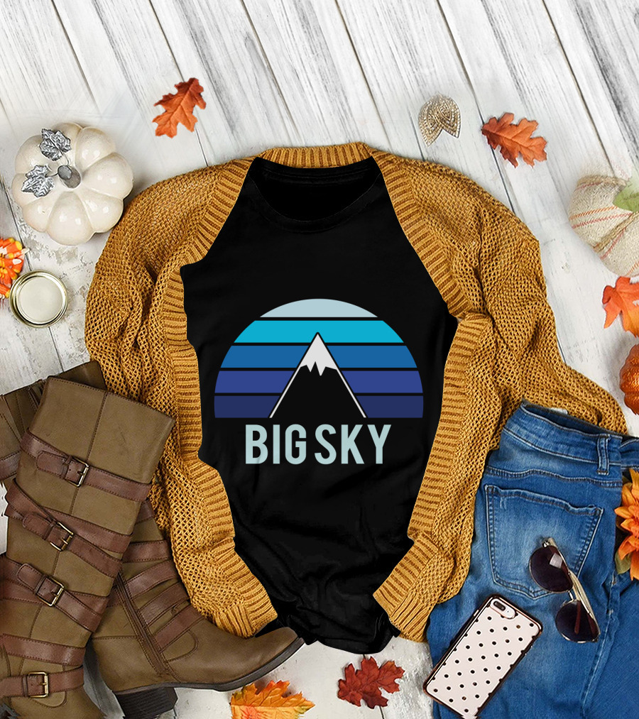 Big Sky Montana Mountain Ski Blue Stripes T-Shirt