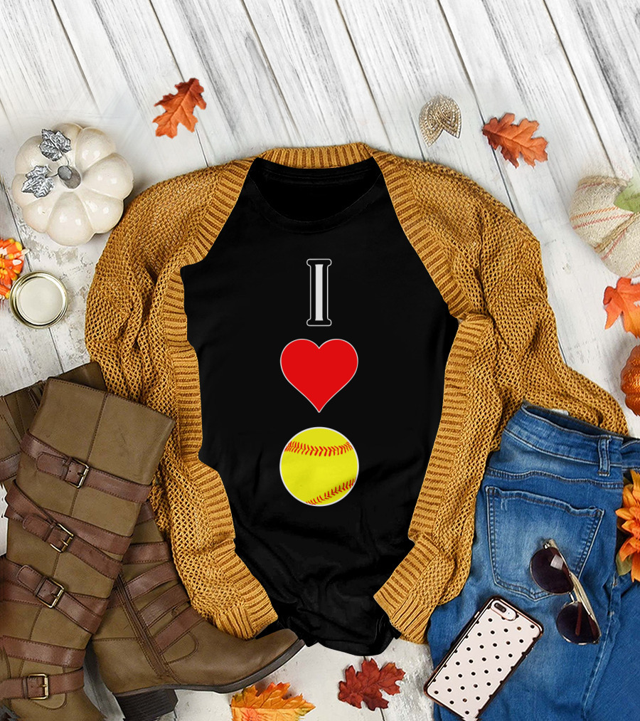 I Love Softball Player Vertical Heart Softball T-Shirt