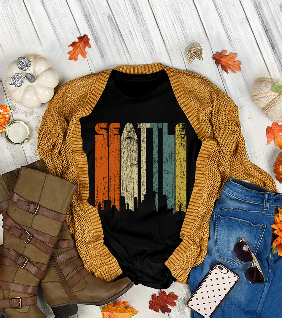 Seattle Vintage City Skyline Retro 70s T-Shirt