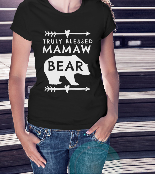 Truly Blessed Mamaw Bear Grandma Bear Silhouette Arrows Hearts T-Shirt