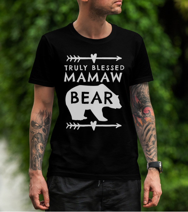 Truly Blessed Mamaw Bear Grandma Bear Silhouette Arrows Hearts T-Shirt