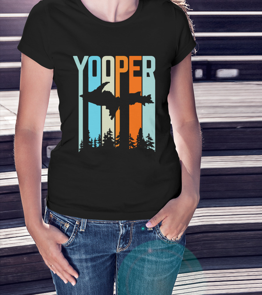 Yooper Silhouette Upper Peninsula Retro Stripes T-Shirt