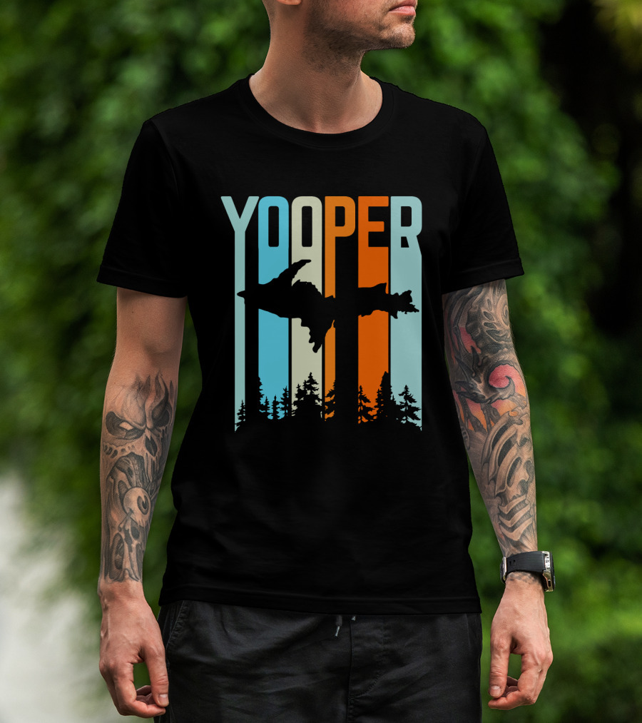 Yooper Silhouette Upper Peninsula Retro Stripes T-Shirt