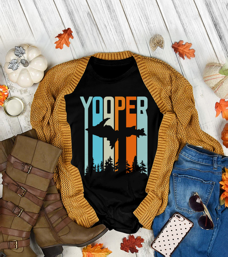 Yooper Silhouette Upper Peninsula Retro Stripes T-Shirt