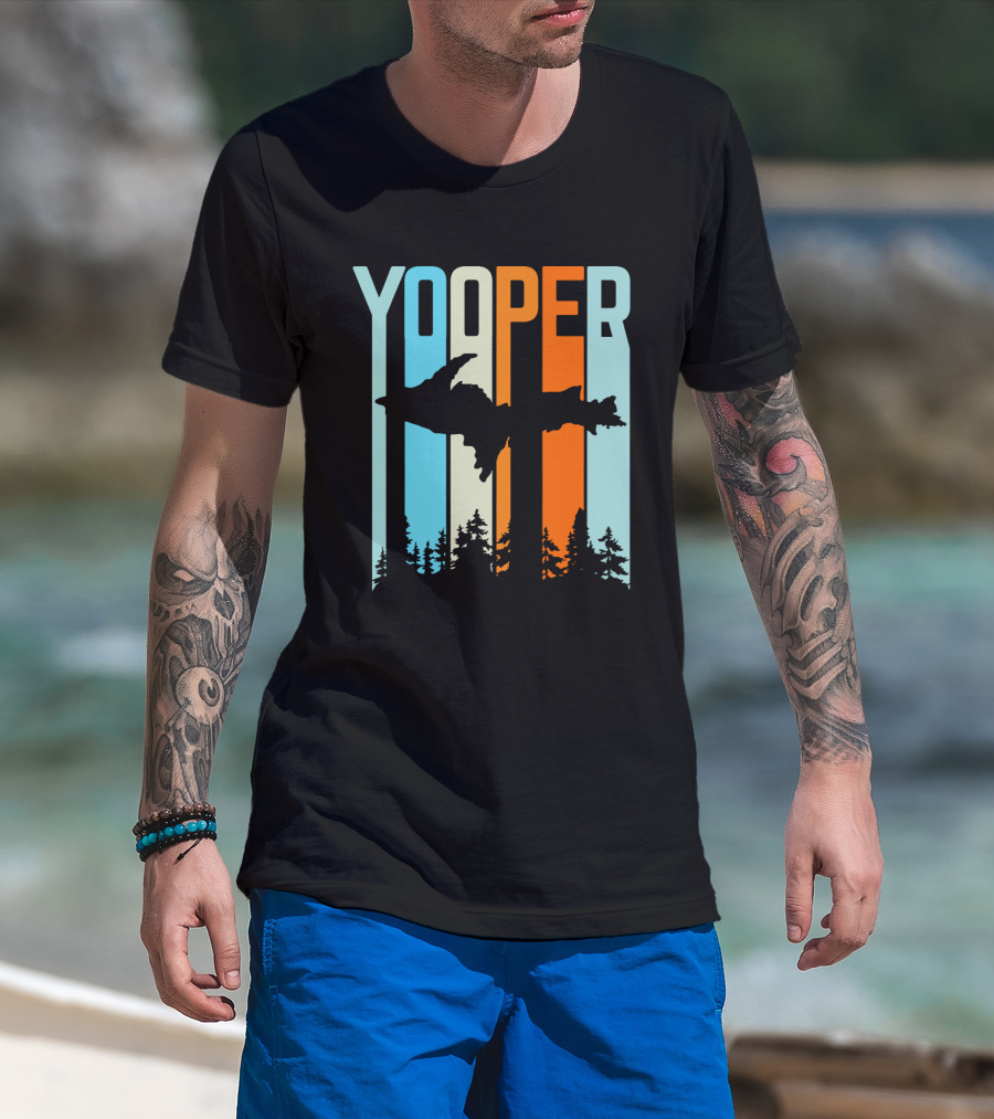 Yooper Silhouette Upper Peninsula Retro Stripes T-Shirt