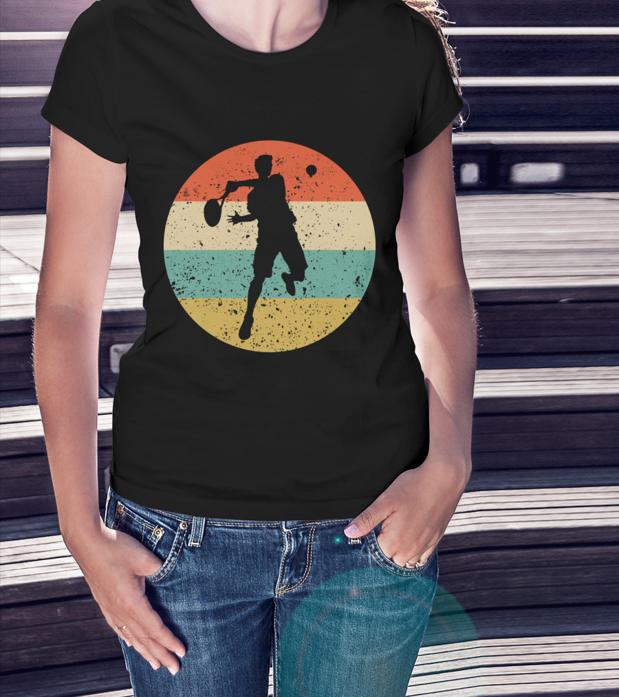 Vintage Retro Tennis Player Silhouette In Distressed Circle T-Shirt