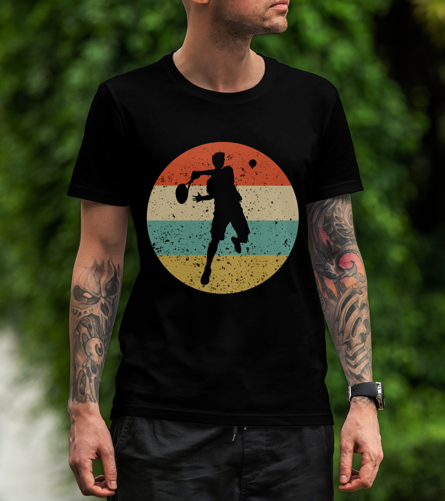 Vintage Retro Tennis Player Silhouette In Distressed Circle T-Shirt