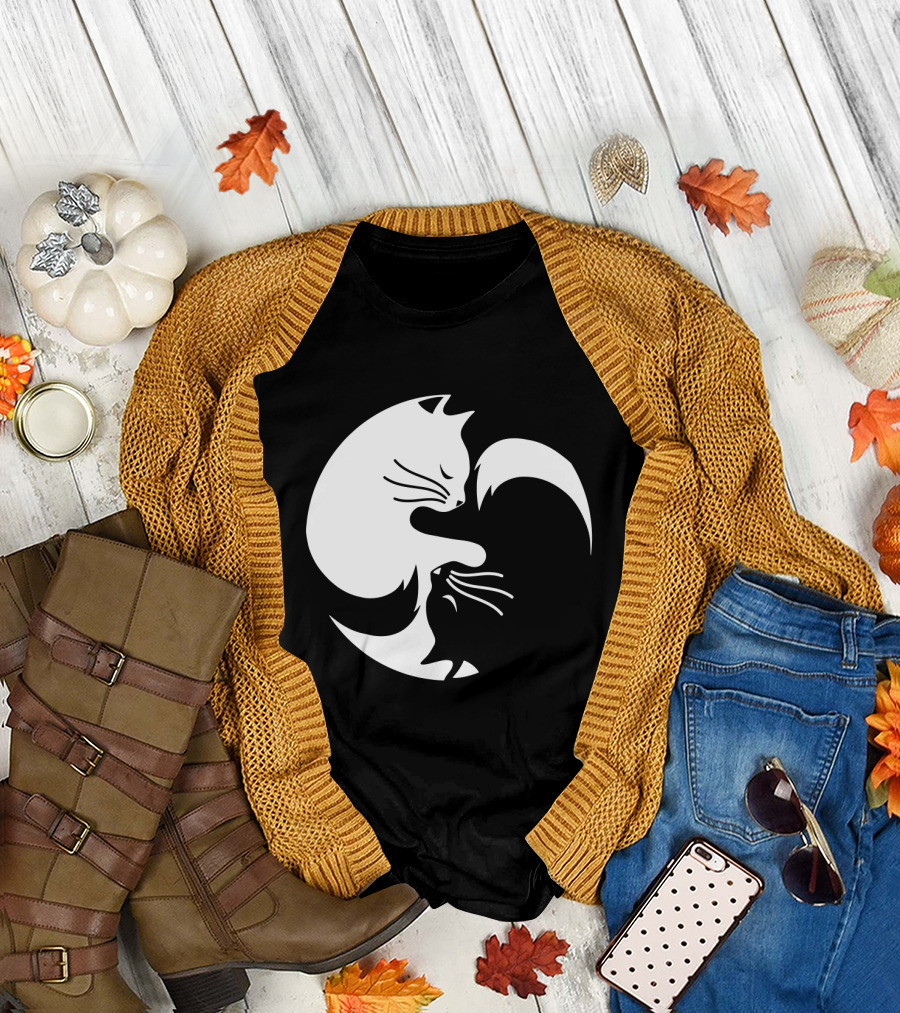 Cat Yin Yang Spiritual Meditation Yoga Balance T-Shirt