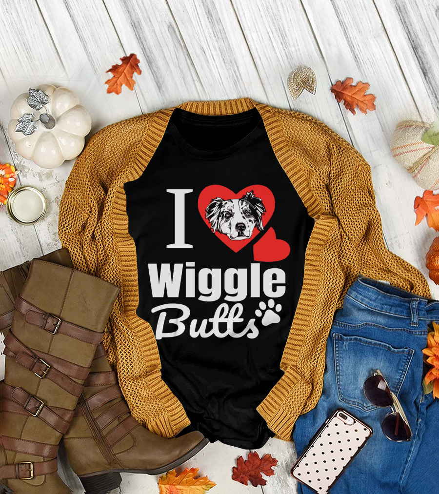 I Love Wiggle Butts I Heart Australian Shepherd T-Shirt