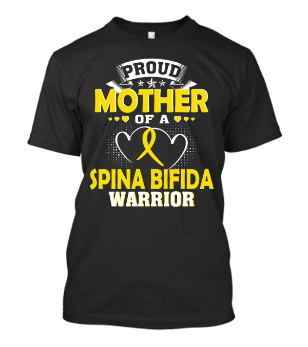 Proud Mother Of A Spina Bifida Warrior Yellow Ribbon Hearts Stars T-Shirt