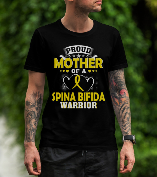 Proud Mother Of A Spina Bifida Warrior Yellow Ribbon Hearts Stars T-Shirt