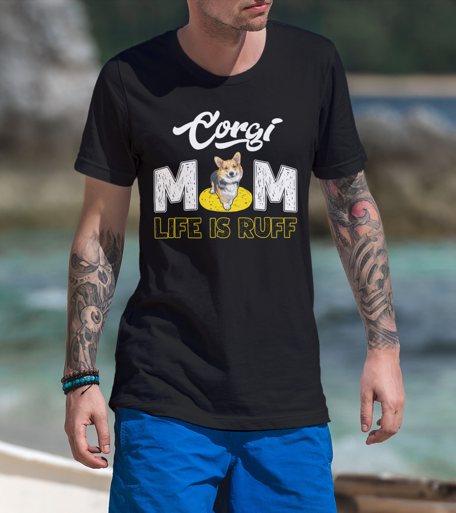 Corgi Mom Life Is Ruff Corgi On Yellow Rug T-Shirt