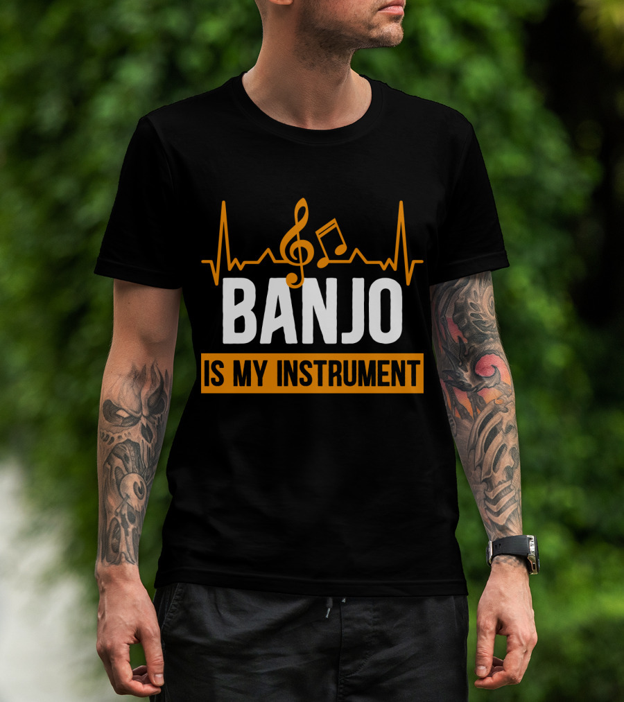 Banjo Is My Instrument With Musical Symbols And Sound Waves T-Shirt