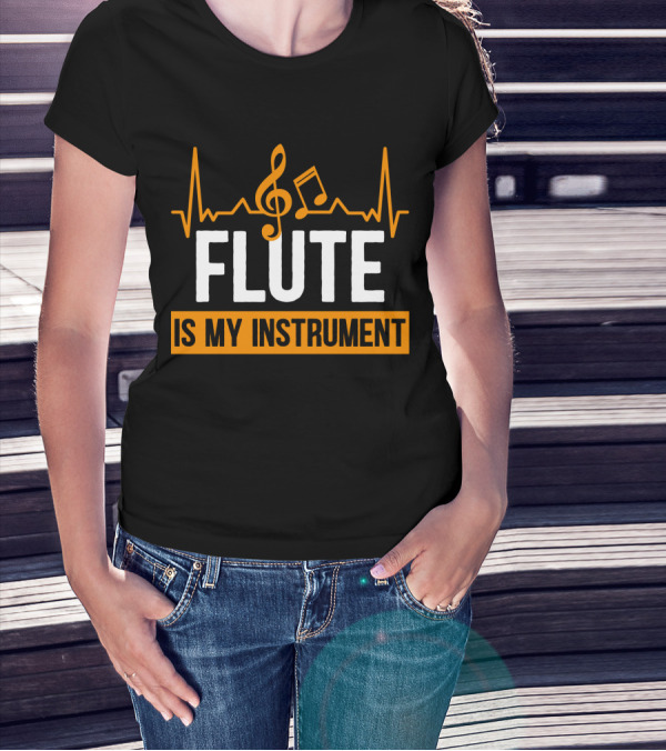 Flute Is My Instrument Musical Heartbeat Clef Notes T-Shirt