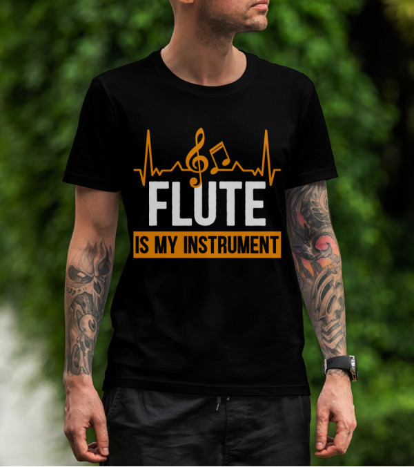 Flute Is My Instrument Musical Heartbeat Clef Notes T-Shirt