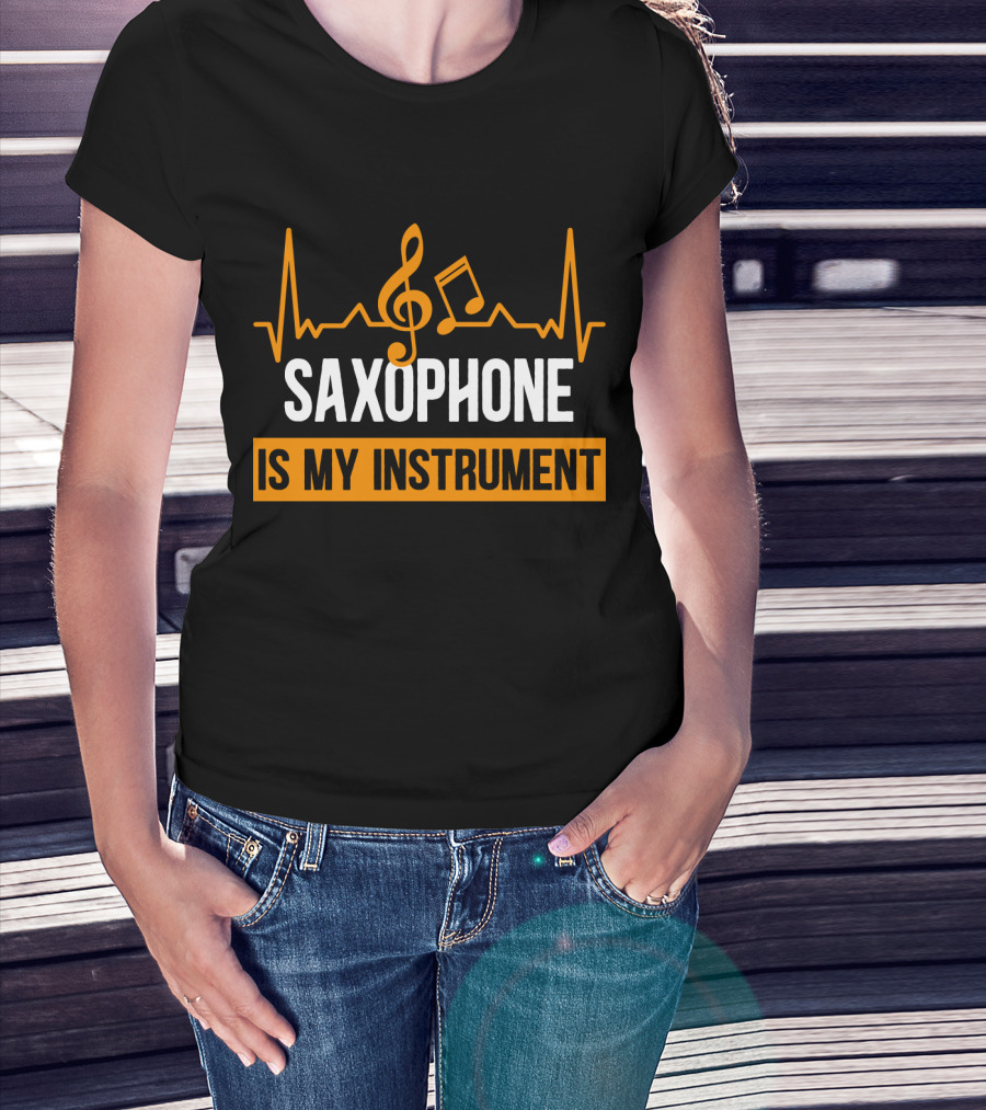 Saxophone Is My Instrument Music Notes And Heartbeat T-Shirt
