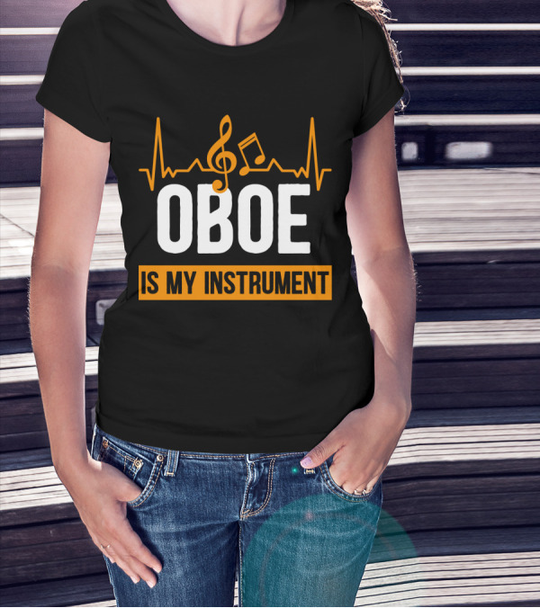 Oboe Is My Instrument Musical Heartbeat With Treble Clef And Note T-Shirt