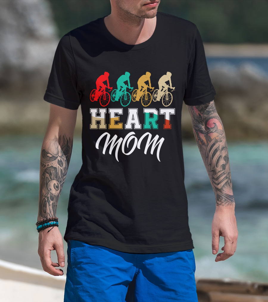 Cycling Heart Mom Colorful Biking T-Shirt