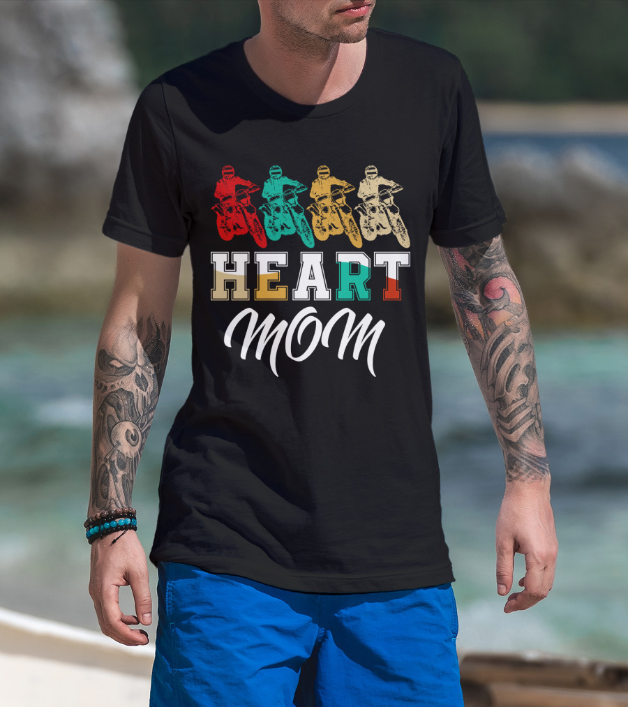 Heart Mom Dirt Bike Racing T-Shirt