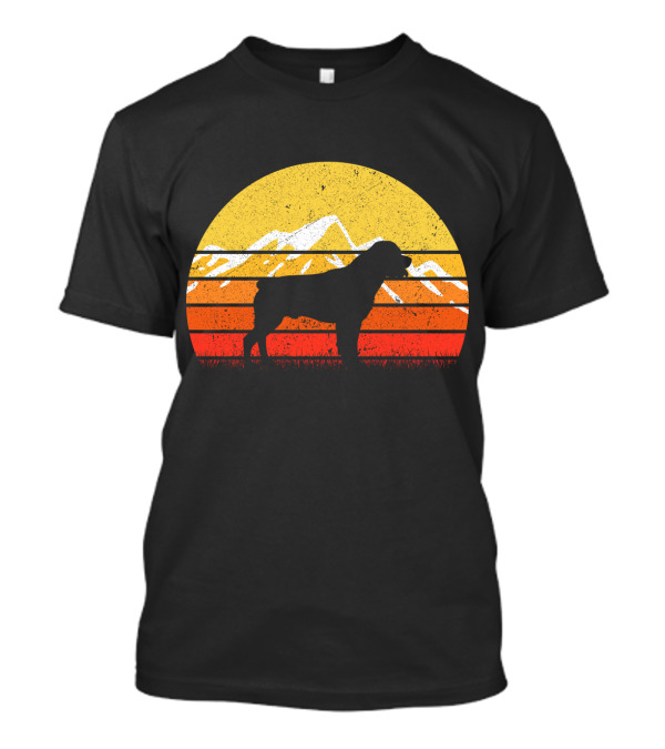 Retro Vintage Rottweiler Dog Silhouette Sunset Mountains T-Shirt
