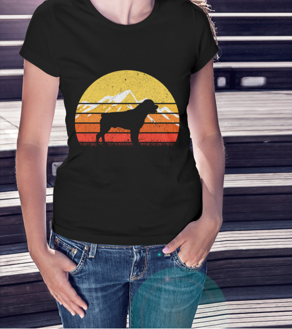 Retro Vintage Rottweiler Dog Silhouette Sunset Mountains T-Shirt