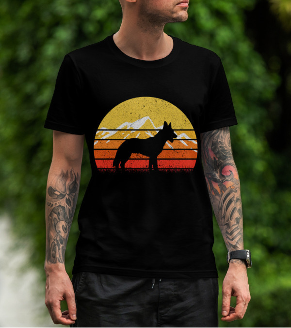 Retro Vintage Belgian Malinois Dog Sunset Mountain T-Shirt
