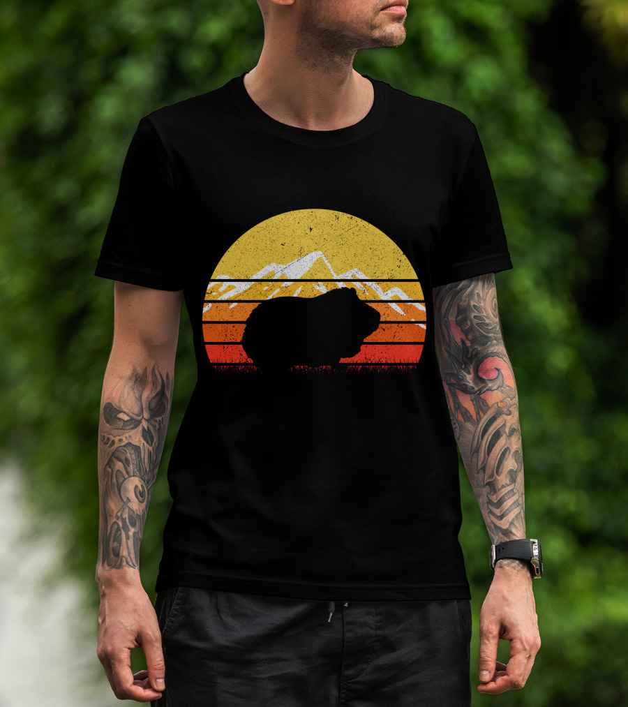 Retro Vintage Guinea Pig Silhouette With Mountain Sunset T-Shirt