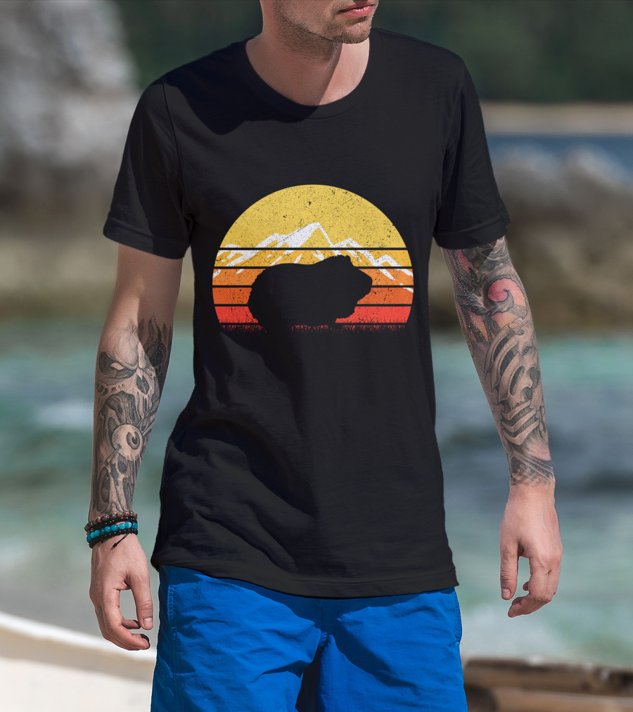 Retro Vintage Guinea Pig Silhouette With Mountain Sunset T-Shirt