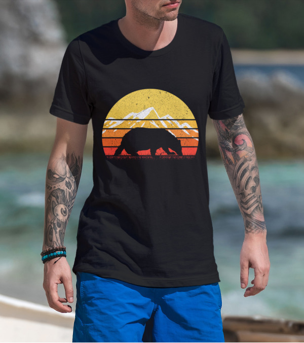 Retro Sunset Mountain Badger T-Shirt