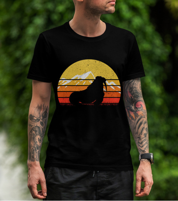 Retro Vintage Walrus Sunset Mountains T-Shirt