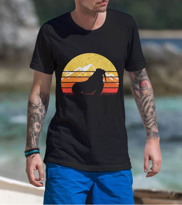 Retro Vintage Walrus Sunset Mountains T-Shirt